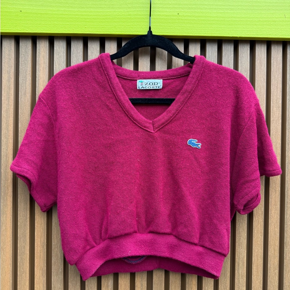 1970s Vintage Izod Lacoste Maroon Cropped Sweater
